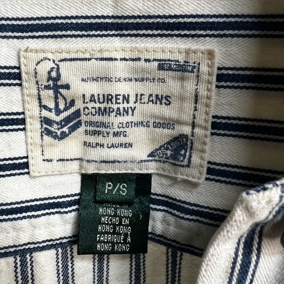 Vintage Lauren Jeans Co. Women's Stripe Denim Jacket Size Sp Blue Off White EUC - Picture 4 of 6